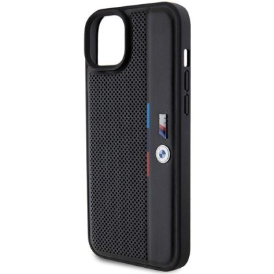 6. BMW Perforierte Tricolor Line Hülle für iPhone 15 Plus / 14 Plus – Schwarz