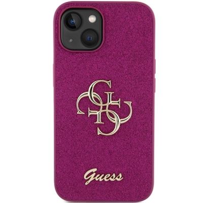 3. Guess Glitter Script Big 4G Hülle für iPhone 15 – Lila