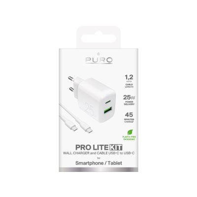 2. Puro PROLITE 25W USB-A / USB-C Wandladegerät + USB-C - USB-C Kabel 1,2m - weiß