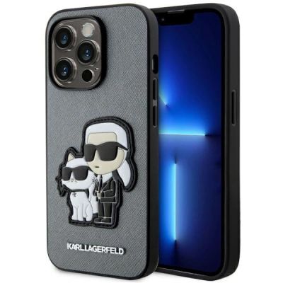 Karl Lagerfeld Saffiano Karl & Choupette Hülle für iPhone 14 Pro 6 - Silber