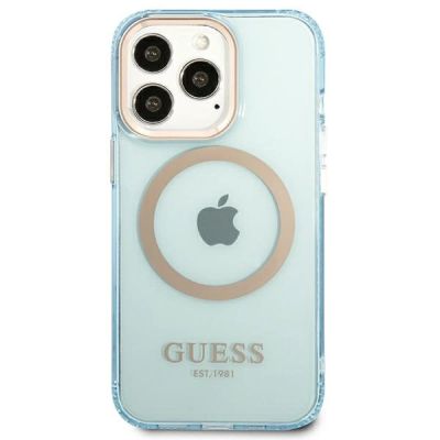 3. Guess Gold Outline Translucent MagSafe Hülle für iPhone 13 Pro / iPhone 13 – Blau