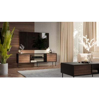3. EF CORTINA TV-Schrank 180x40x60 schwarz/walnuss