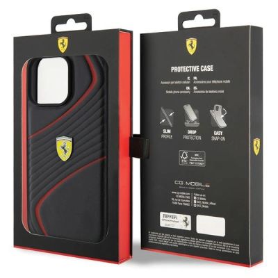 8. Ferrari Twist Metall-Logo-Hülle für iPhone 15 Pro Max – Schwarz