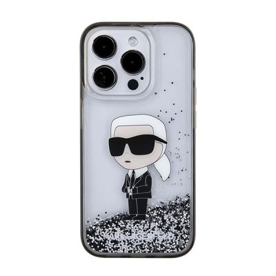3. Karl Lagerfeld Liquid Glitter Ikonik Hülle für iPhone 15 Pro – transparent
