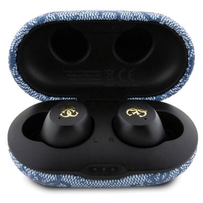 4. TWS Guess 4G Metall-Bluetooth-Kopfhörer mit ENC-Dockingstation – Blau