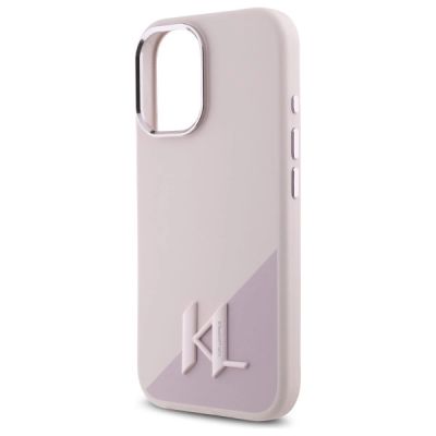 6. Karl Lagerfeld Silikon Shadow Metal Initial MagSafe Hülle für iPhone 16 – Rosa