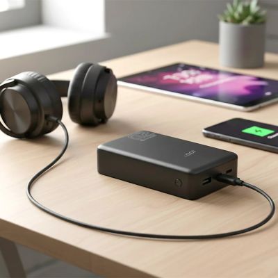 7. EVERACTIVE Powerbank 20.000 mAh, 1x USB, 2x USB-C, 20 W, QC4+, LCD, Schwarz EB-22QB