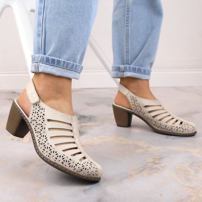 25. Rieker W RKR49B beige Leder High Heel Sandalen