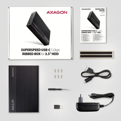 7. AXAGON EE35-GTR USB-C 3.2 Gen 1 - SATA 6G, 3,5" externes Festplattengehäuse, gerillt - Schwarz