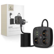 Tech-Protect PCS3X4 Steckdosenleiste, 3 Steckdosen, 2xUSB-A, 2xUSB-C 200 cm - schwarz