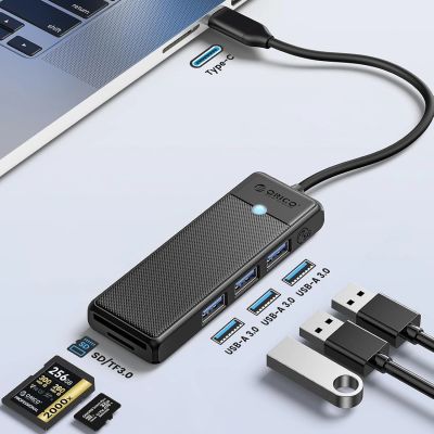 3. Orico PAPW3AT-U3 USB-Hub mit 4 Anschlüssen (3x USB-A 3.0) und microSD/SD-Kartenleser, 1,8 m Kabel, schwarz