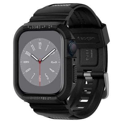 12. Spigen Rugged Armor Pro Hülle mit Armband für Apple Watch 4/5/6/7/8/SE (44/45 mm) – Schwarz