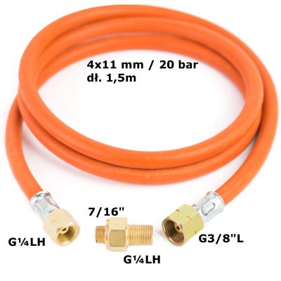 2. Reduzieranschluss an eine Touristengasflasche G 3/8" L - 7/16" Schlauch 1,5 m
