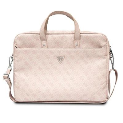 Guess Saffiano 4G Triangle Logo Tasche für einen 16'' Laptop – Rosa
