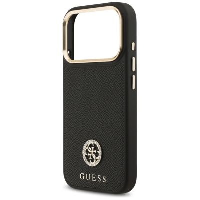 6. Guess Grained Strass Logo MagSafe Hülle für iPhone 17 Pro - Schwarz