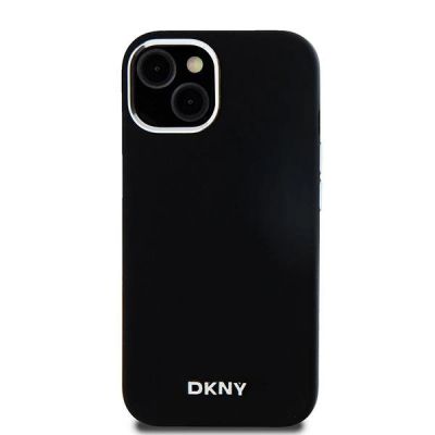 3. DKNY Flüssigsilikon-MagSafe-Hülle mit kleinem Metalllogo für iPhone 15 Plus / 14 Plus – Schwarz