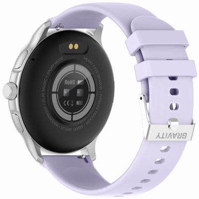 9. GRAVITY GT12-6 Damen-Smartwatch, lila Silikonarmband + silbernes Armband