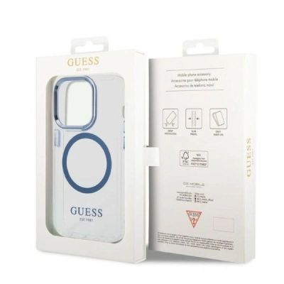 8. Guess Metal Outline MagSafe-Hülle für iPhone 14 Pro – blau