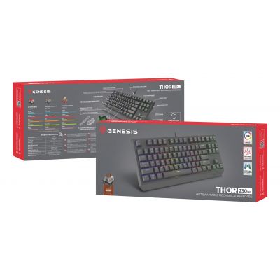 16. GENESIS Thor 230 TKL Gaming-Tastatur, USB, QWERTY, US-Englisch, Schwarz