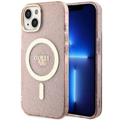 Guess GUHMP14MHCMCGP iPhone 14 Plus 6.7" pink/pink Hardcase Glitter Gold MagSafe