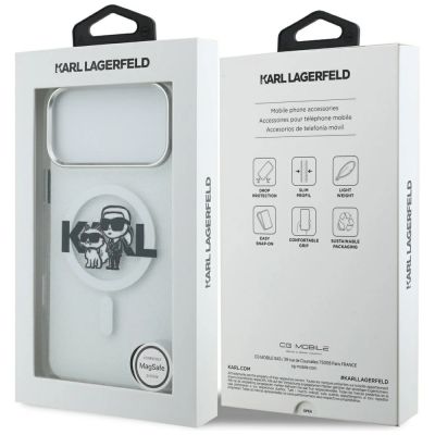 8. Karl Lagerfeld IML Glitter Karl & Choupette Sketch Logo MagSafe Case für iPhone 17 Pro Max – Transparent