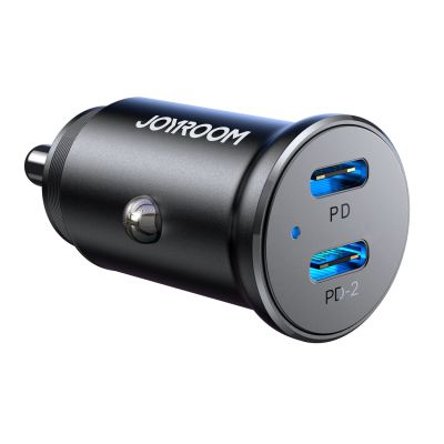 Joyroom JR-CCN06 30W 2x USB-C Mini-Autoladegerät aus Metall – Schwarz