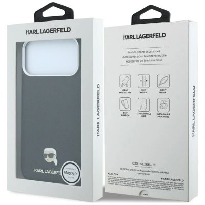 8. Karl Lagerfeld MagSafe-Schutzhülle mit genarbtem Karl-Kopf-Motiv für iPhone 18 Pro Max / 17 Pro Max – Schwarz