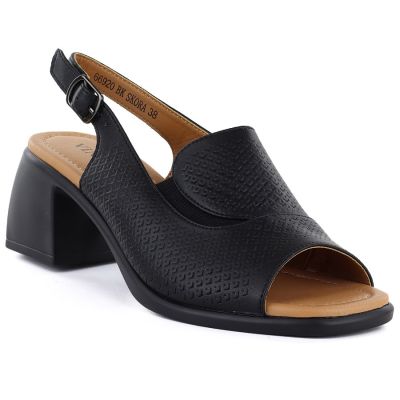 Schwarze Damen-Sandalen aus Leder mit hohem Absatz, Vinceza 26-66920