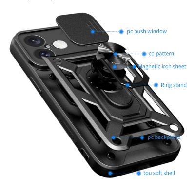 8. Hybrid Armor Camshield iPhone 16 Plus Panzerhülle mit Kameraabdeckung und Ständer – Schwarz
