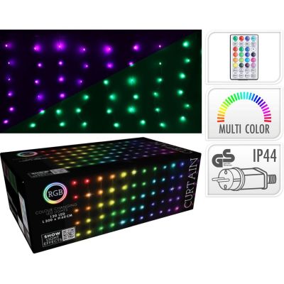 9. Weihnachtsbaumbeleuchtung, Lichtvorhang für den Außenbereich/Innenbereich, 120 LEDs, 300 x 60 cm, mit Fernbedienung, RGB-Farben
