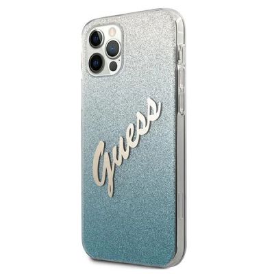 2. Guess, GUHCP12MPCUGLSBL iPhone 12/12 Pro 6,1" blau/blaue Hardcase Glitter Gradient Script