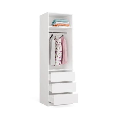 3. Garderobenschrank OPENO 1W1P3S WEISS – Modulares Regal mit Kleiderstange und 3 Schubladen