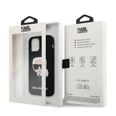 9. Karl Lagerfeld Silikonhülle mit Karls Kopf für iPhone 12 mini – Schwarz