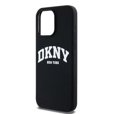 6. DKNY Liquid Silicone MagSafe iPhone 13 Pro Max Hülle mit weißem Logo-Aufdruck – Schwarz