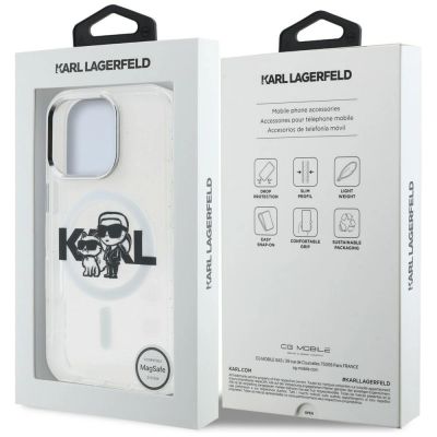 8. Karl Lagerfeld IML Glitter Karl & Choupette Sketch Logo MagSafe Hülle für iPhone 16 Pro Max - Transparent