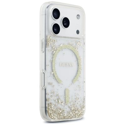 4. Guess MagSafe Hülle mit Harzboden und Glitzer für iPhone 18 Pro / 17 Pro – Gold