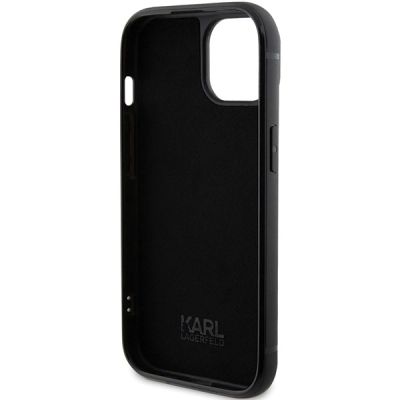7. Karl Lagerfeld Rhinestone Logo Metal Plate Hülle für iPhone 15 – Schwarz