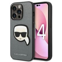 Karl Lagerfeld Saffiano Karl's Head Patch Hülle für iPhone 14 Pro Max - Silber