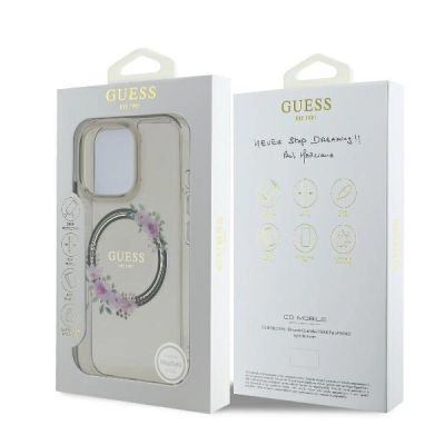 8. Guess IML Flowers Wreath MagSafe Case für iPhone 16 Pro - Schwarz
