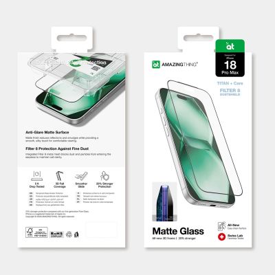 6. AmazingThing Titan +Care Mattes Glas für iPhone 18 Pro Max mit Halterung