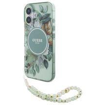 Guess IML Flowers With Pearl Strap MagSafe-Hülle für iPhone 16 Plus – Grün
