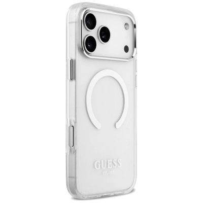 4. Guess Metal Outline MagSafe Hülle für iPhone 17 Pro Max - Silber
