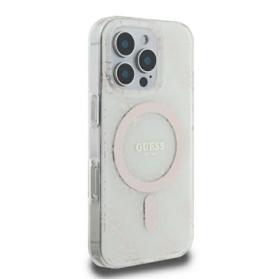 4. Guess IML 4G Background MagSafe-Hülle für iPhone 16 Pro – weiß