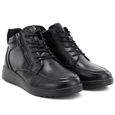 4. Gefütterte Damen-Lederstiefeletten mit Keilabsatz, schwarz Potocki JE19502