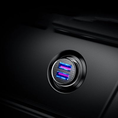 8. Baseus Circular Smart Mini Auto Ladegerät Autoadapter 2x USB QC3.0 Quick Charge 3.0 SCP AFC 30W schwarz (CCALL-YD01)