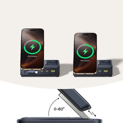 14. Baseus NOMOS 140W Qi2 5-in-1 Kabellose Ladestation mit einziehbarem USB-C-Kabel und Digitalanzeige – Schwarz