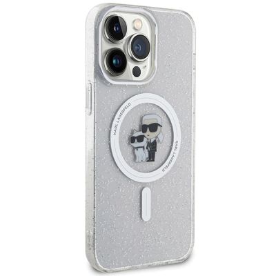 4. Karl Lagerfeld Karl&Choupette Glitter MagSafe Hülle für iPhone 15 Pro Max – transparent