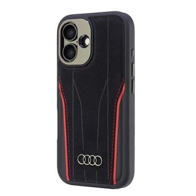 3. Audi Echtleder MagSafe iPhone 16 6,1" schwarz-rot/schwarz-rot Hardcase AU-TPUPCMIP16-R8/D3-RD