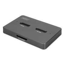USB-C 3.2 Gen2 Dockingstation für M.2 Duo NVMe- und SATA-SSDs (max. 2 x 4 TB) mit SD-Express 7.1-Kartenleser (max. 2 TB), Schwarz