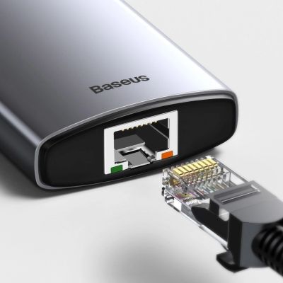 17. Baseus Metal Gleam 8in1 USB-C Hub - USB-C PD 100W 1x HDMI 4K 30Hz 1x SD- und microSD-Kartenleser 3x USB-A 3.2 1xRJ45 - grau